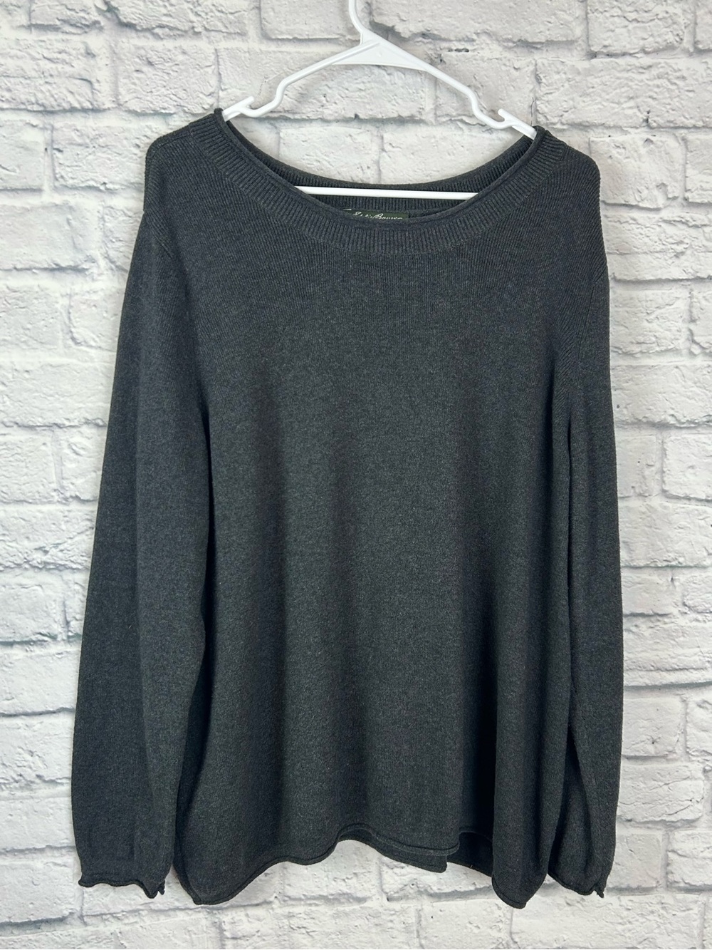 Eddie Bauer 2X Charcoal Gray Cotton Nylon Crew Roll Neck Pullover Sweater